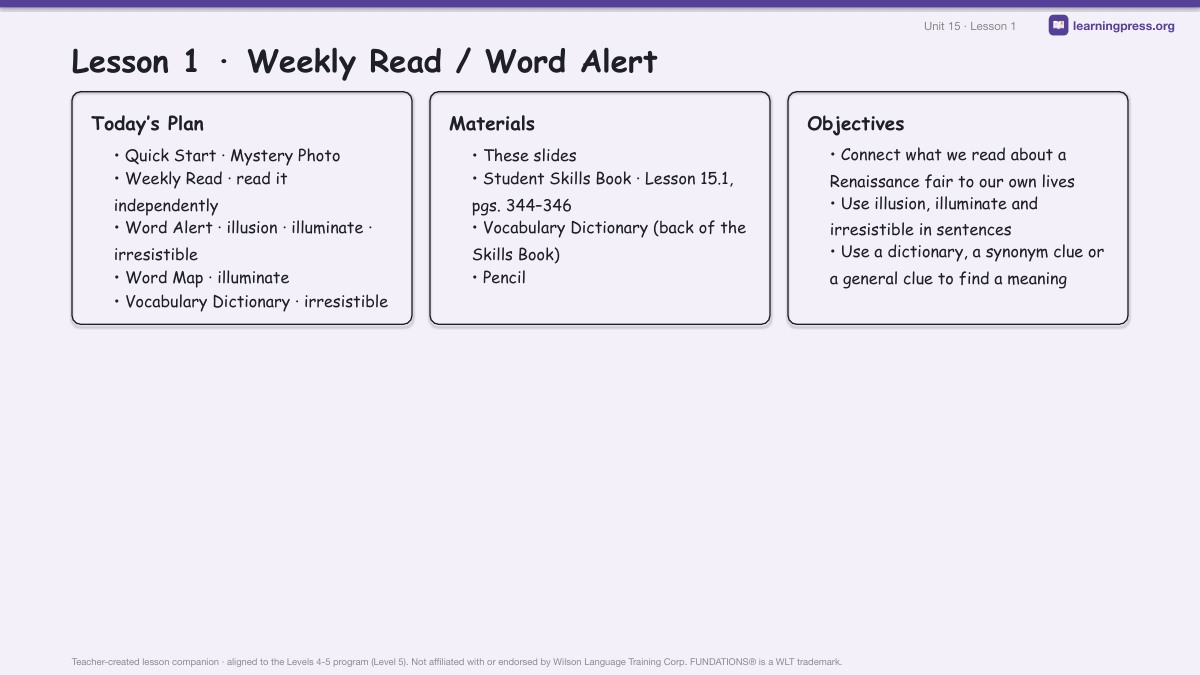Preview page 1 of Fundations Level 5 Unit 15 Lesson Slides