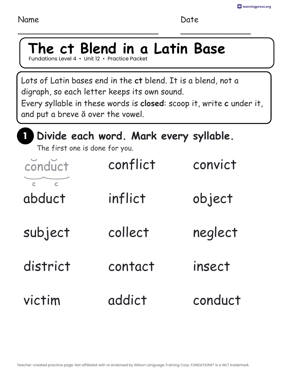 Preview page 1 of Fundations Level 4 Unit 12 Practice Packet