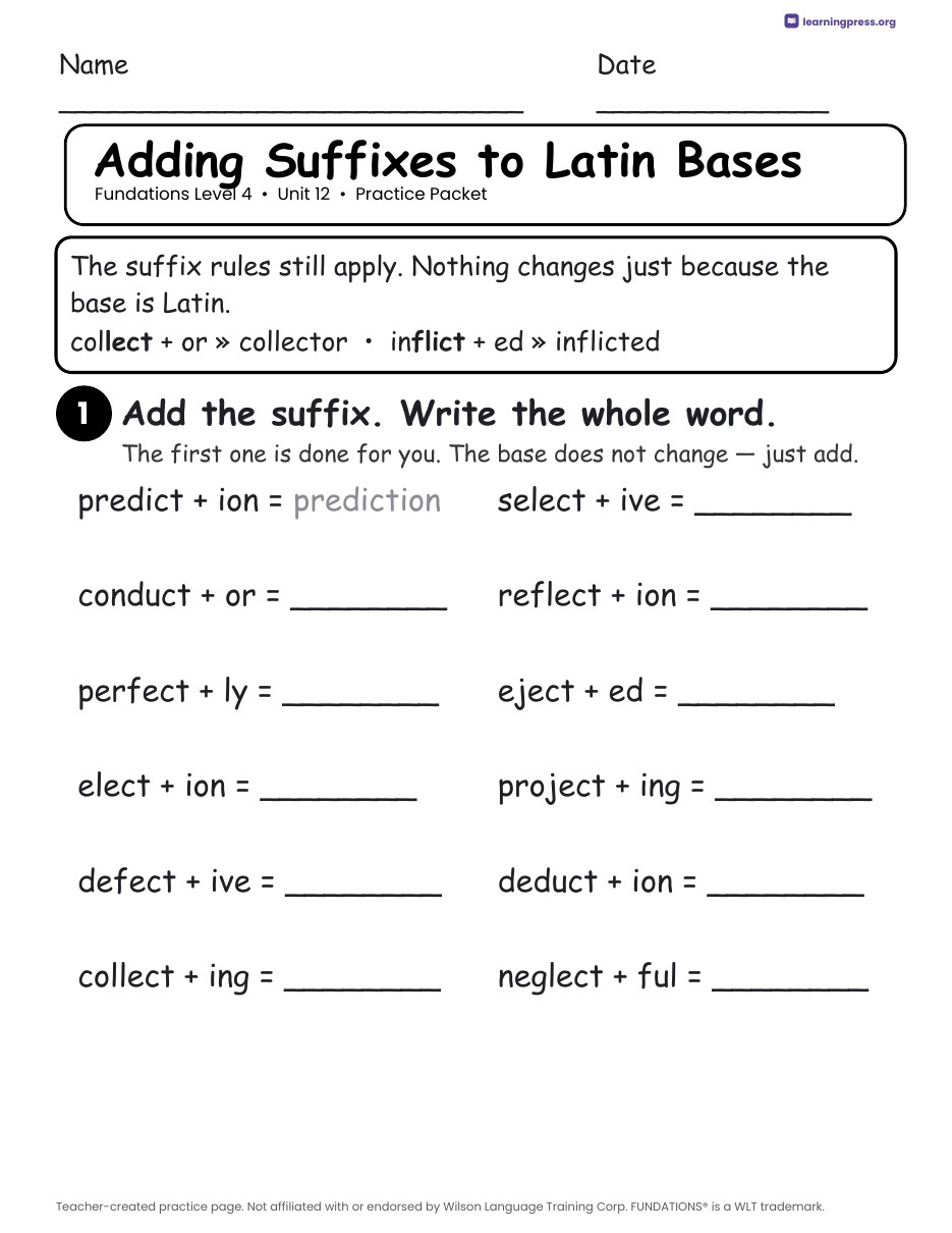 Preview page 2 of Fundations Level 4 Unit 12 Practice Packet