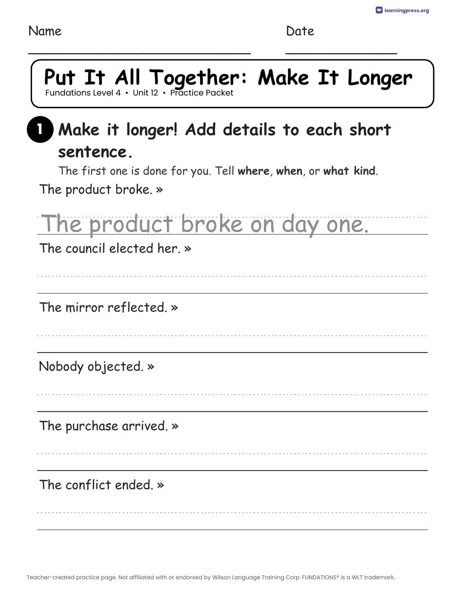 Preview page 4 of Fundations Level 4 Unit 12 Practice Packet
