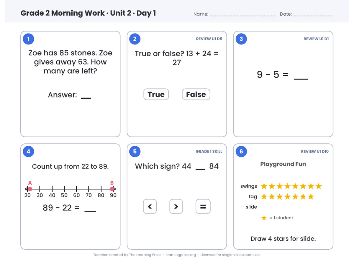 Preview page 1 of Illustrative Math (IM®) Aligned 2nd Grade Unit 2 Morning Work