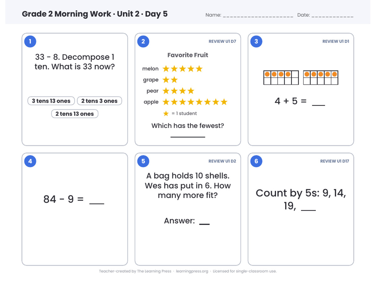 Preview page 2 of Illustrative Math (IM®) Aligned 2nd Grade Unit 2 Morning Work