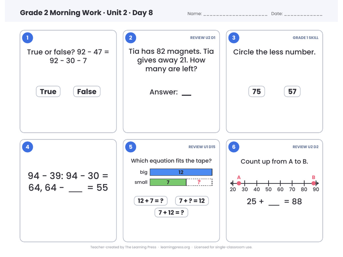 Preview page 3 of Illustrative Math (IM®) Aligned 2nd Grade Unit 2 Morning Work