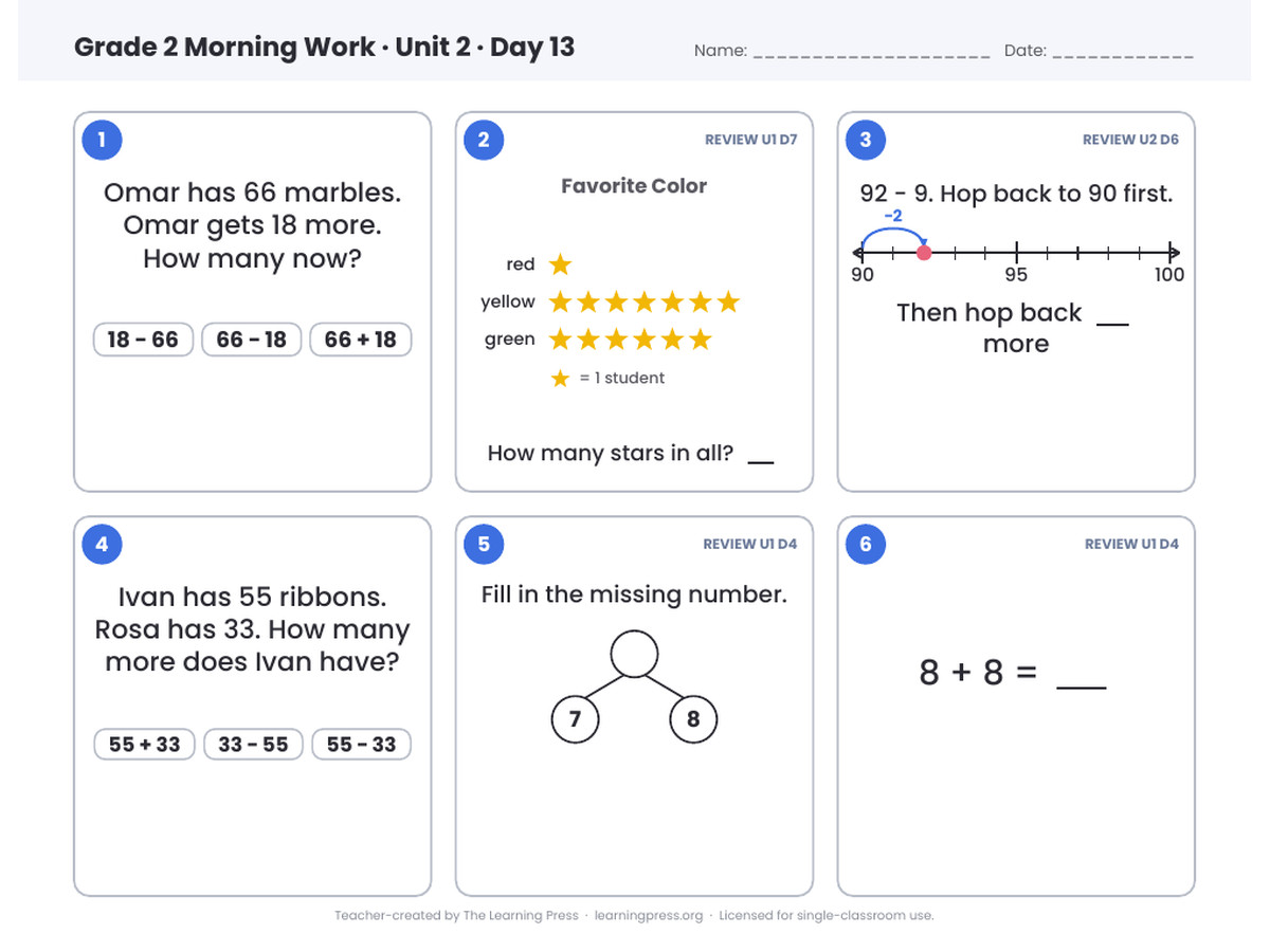Preview page 4 of Illustrative Math (IM®) Aligned 2nd Grade Unit 2 Morning Work
