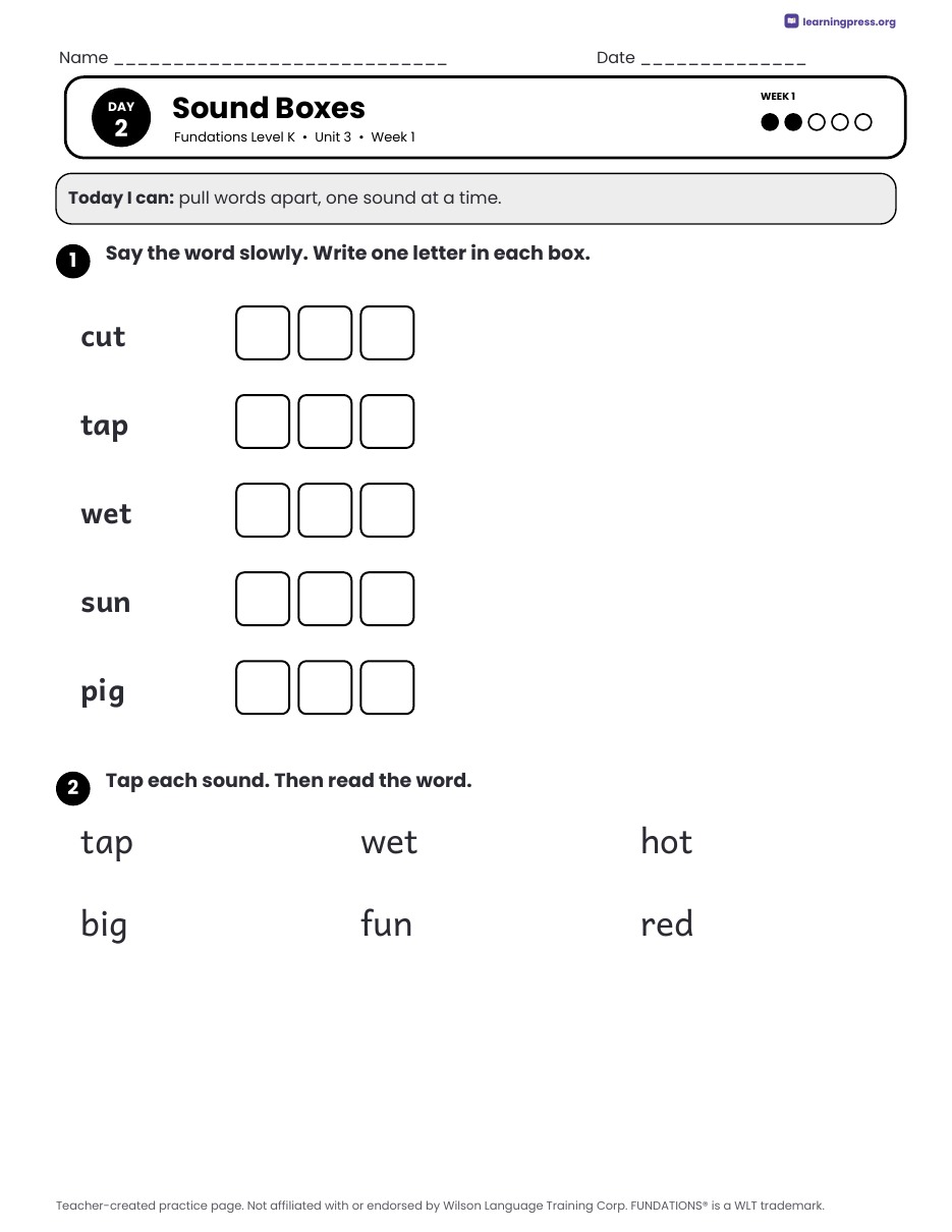 Preview page 1 of Fundations Level K Unit 3 Daily Lesson Work Pages