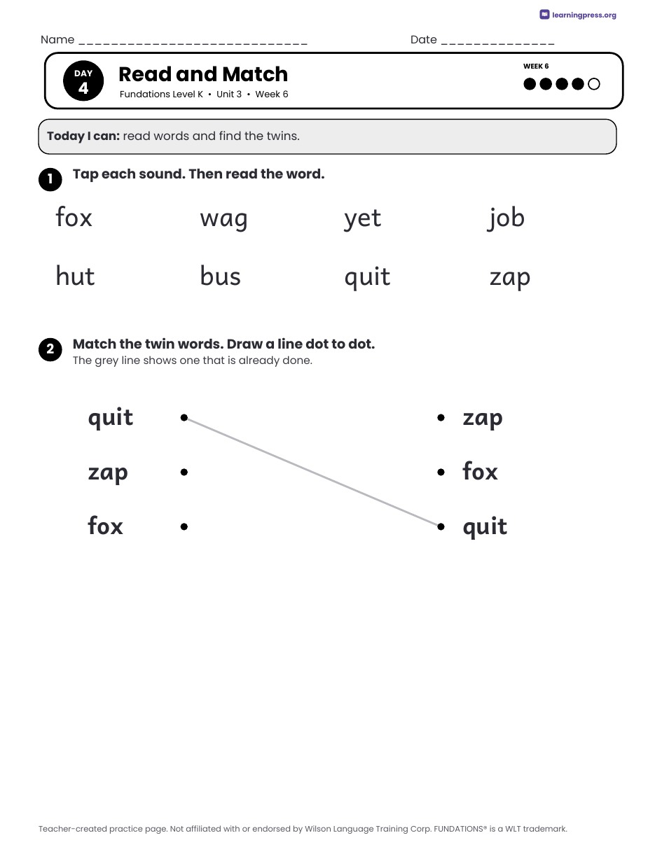 Preview page 4 of Fundations Level K Unit 3 Daily Lesson Work Pages