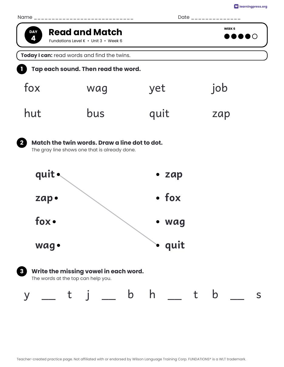 Preview page 4 of Fundations Level K Unit 3 Daily Lesson Work Pages