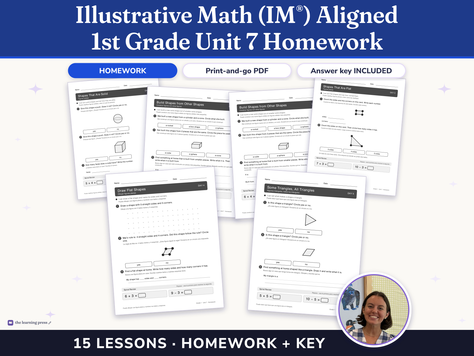Preview page 1 of Illustrative Math (IM®) Aligned 1st Grade Unit 7 Homework: Geometry and Time