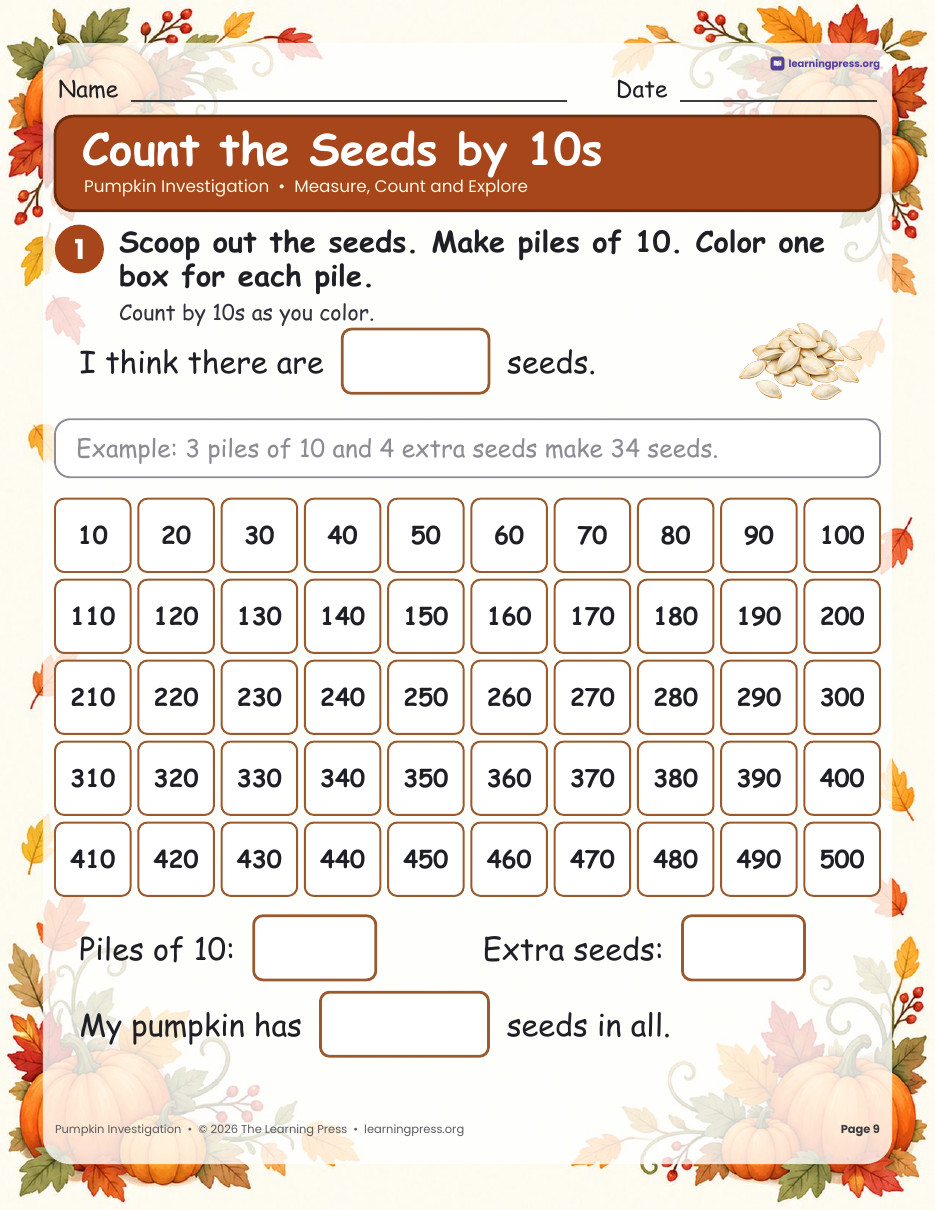 Preview page 4 of Pumpkin Investigation · Measure, Sink or Float, Seeds & Life Cycle
