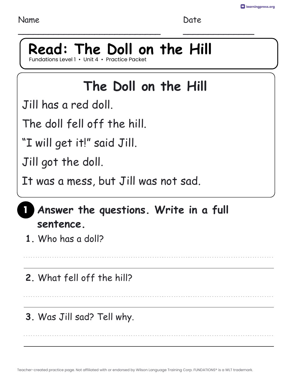 Preview page 3 of Fundations Level 1 Unit 4 Practice Packet