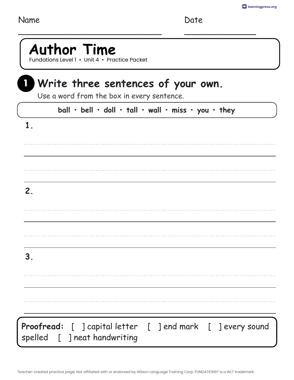 Preview page 4 of Fundations Level 1 Unit 4 Practice Packet