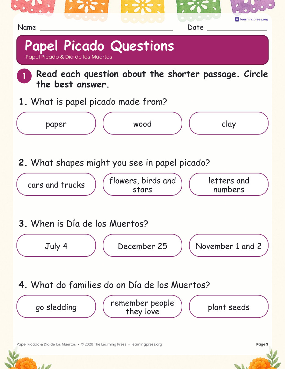 Preview page 2 of Papel Picado Day of the Dead Activities · Día de los Muertos Reading & Craft