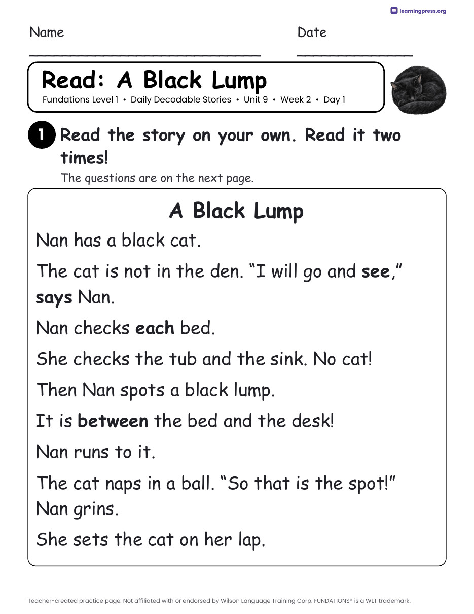 Preview page 3 of Fundations Level 1 Unit 9 Daily Decodable Stories
