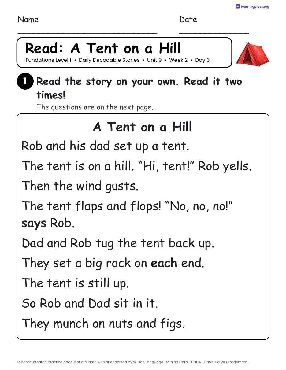 Preview page 4 of Fundations Level 1 Unit 9 Daily Decodable Stories