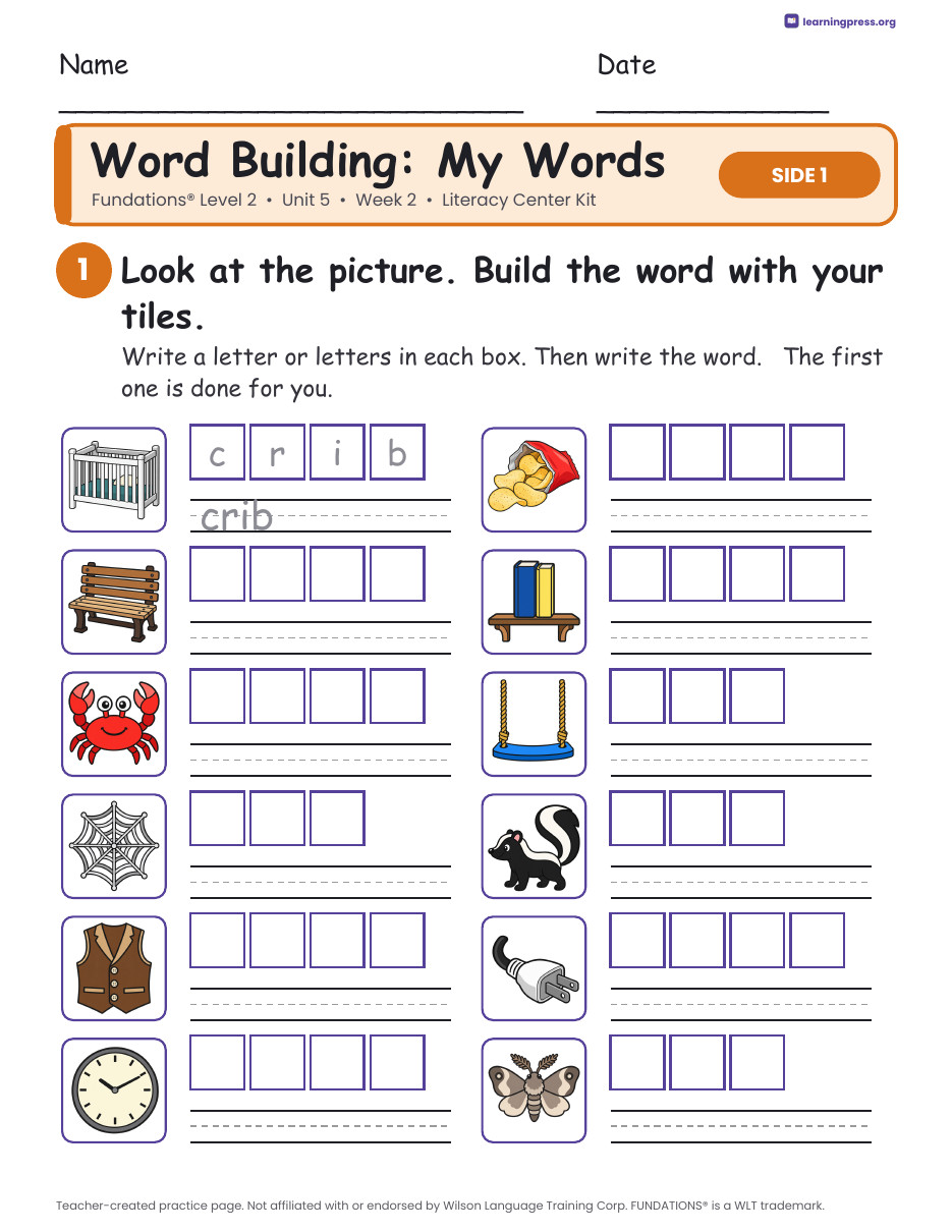 Preview page 2 of Fundations Level 2 Unit 5 Week 2 Literacy Center Kit