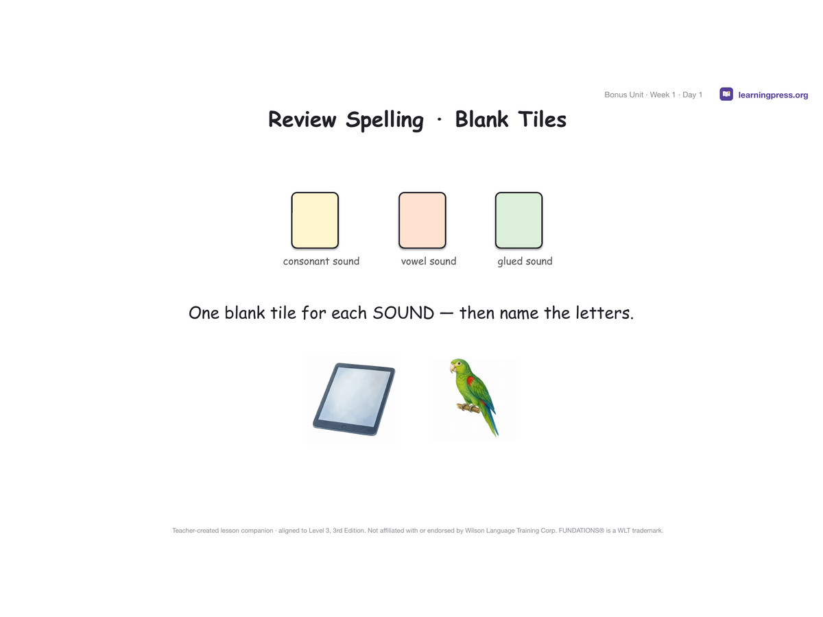 Preview page 1 of Fundations Level 3 Bonus Unit Lesson Slides – 3rd Edition Aligned