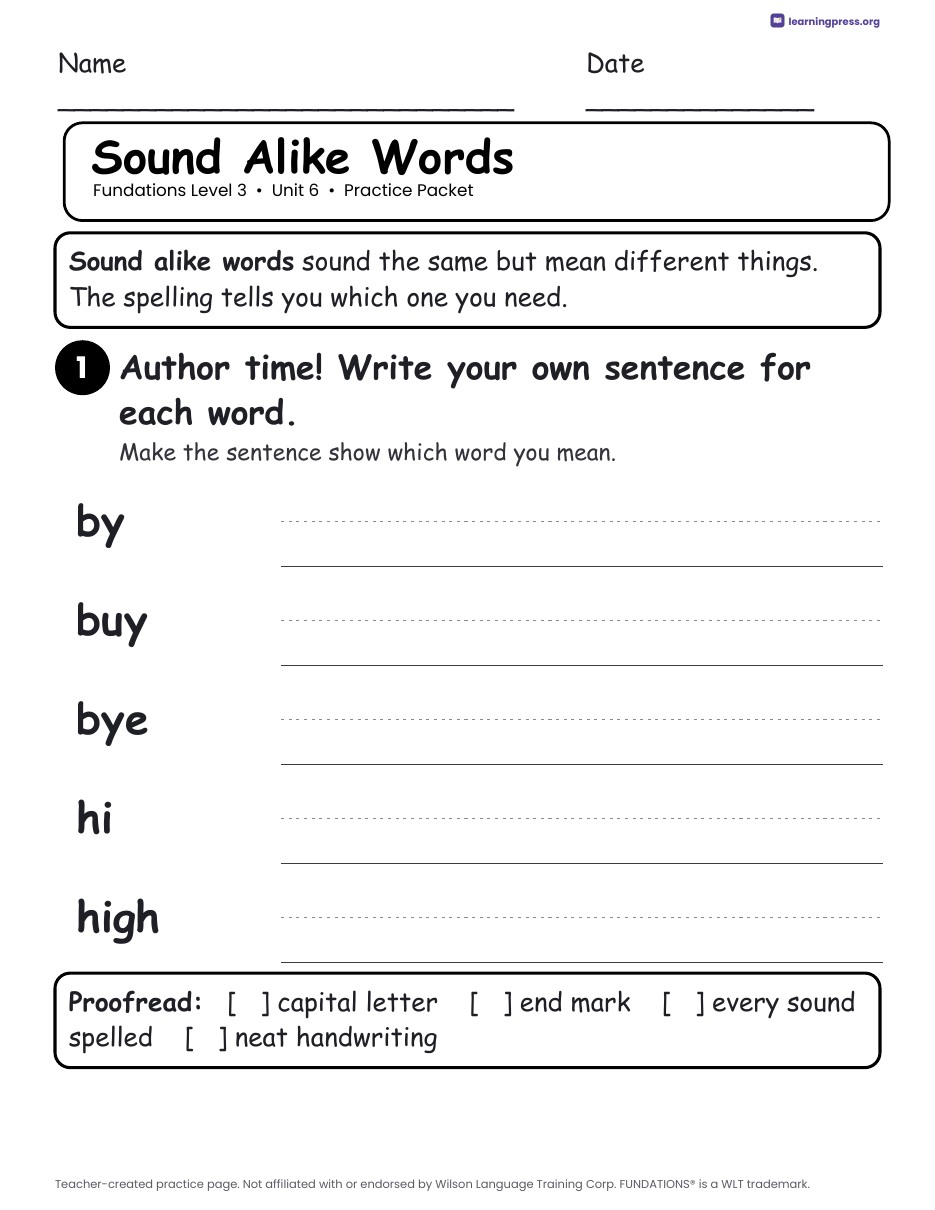 Preview page 2 of Fundations Level 3 — Full-Year Practice Packets Bundle (All Units 1–14 + Bonus)