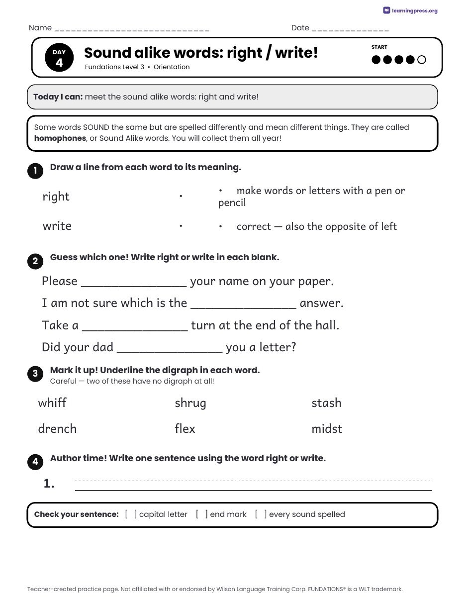 Preview page 3 of Fundations Level 3 Orientation Daily Lesson Work Pages