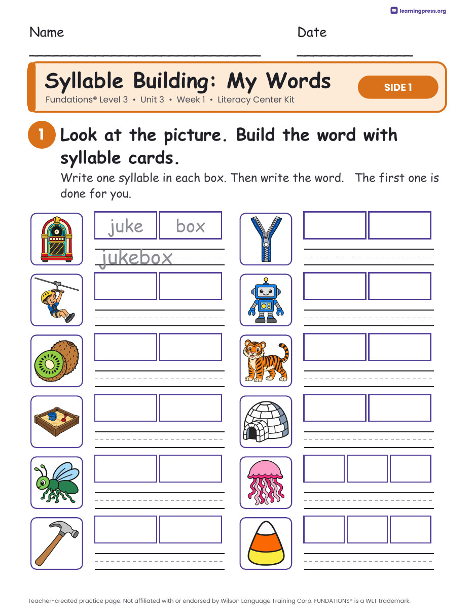Preview page 2 of Fundations Level 3 Unit 3 Week 1 Literacy Center Kit