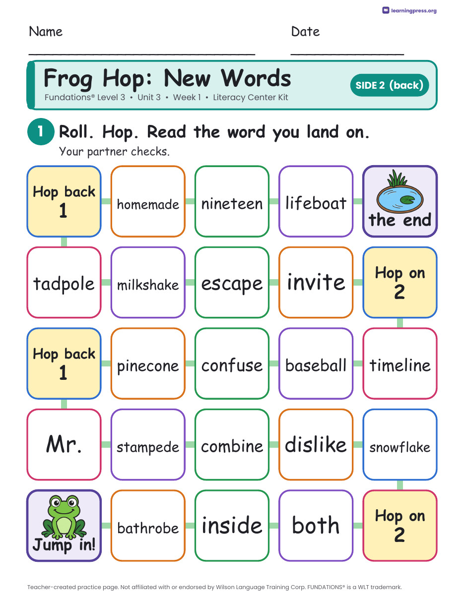Preview page 4 of Fundations Level 3 Unit 3 Week 1 Literacy Center Kit