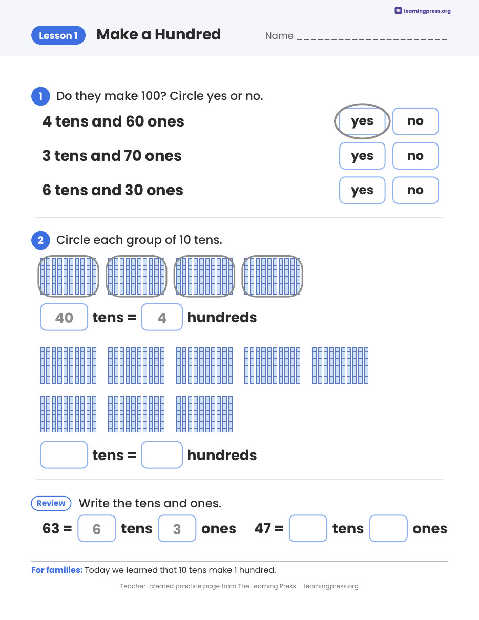 Preview page 1 of Illustrative Math (IM®) Aligned 2nd Grade Unit 5 Homework Packet (Color & B&W)