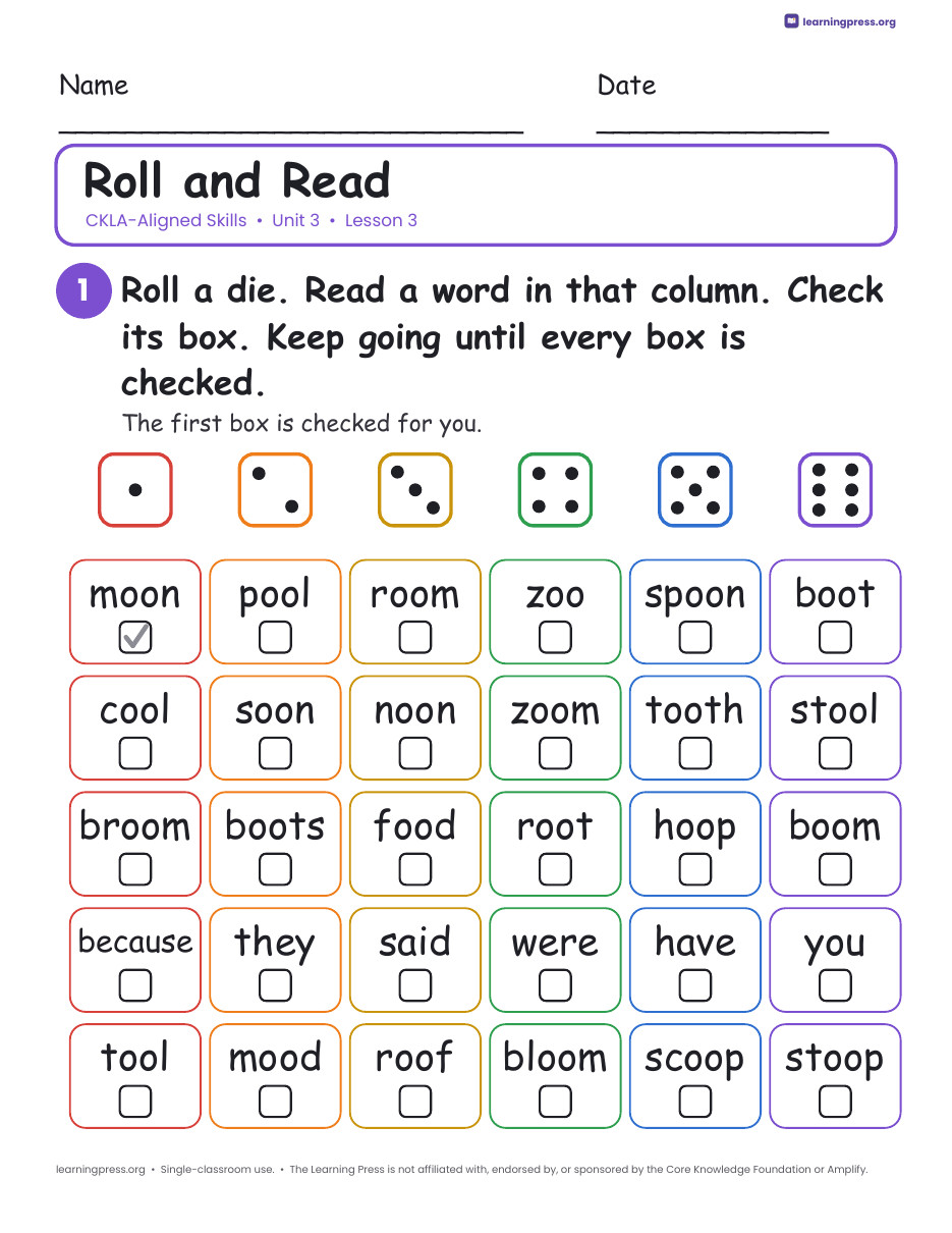 Preview page 4 of CKLA-Aligned Grade 1 Skills Unit 3 Worksheets (Lessons 1–19)