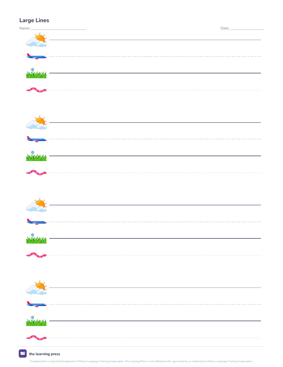 Preview page 1 of Fundations Aligned Writing Paper with Picture Lines · Sky Plane Grass Worm