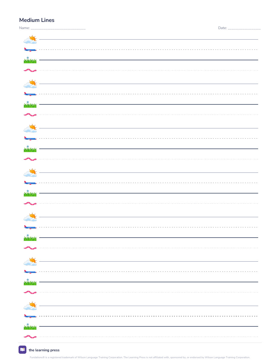 Preview page 3 of Fundations Aligned Writing Paper with Picture Lines · Sky Plane Grass Worm