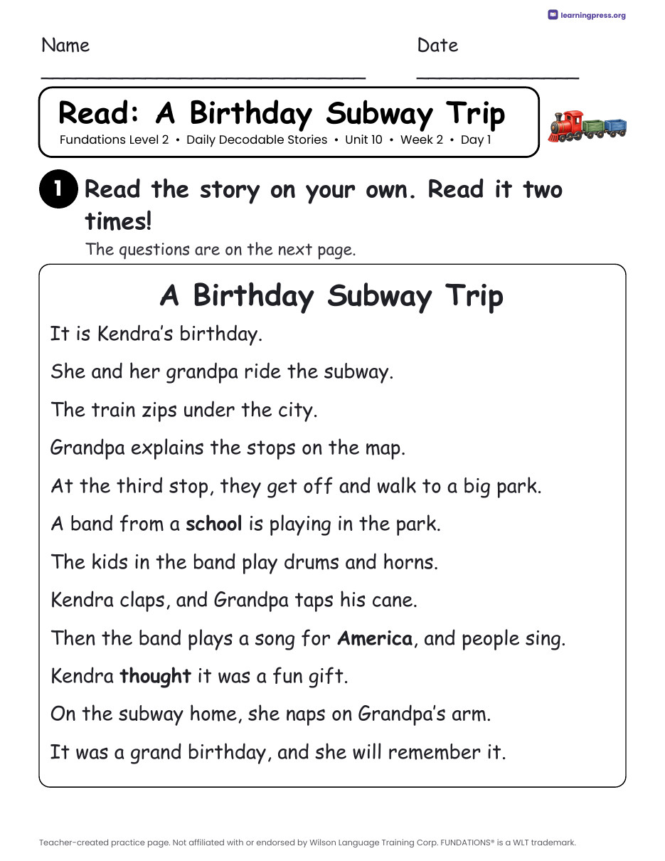 Preview page 3 of Fundations Level 2 Unit 10 Daily Decodable Stories