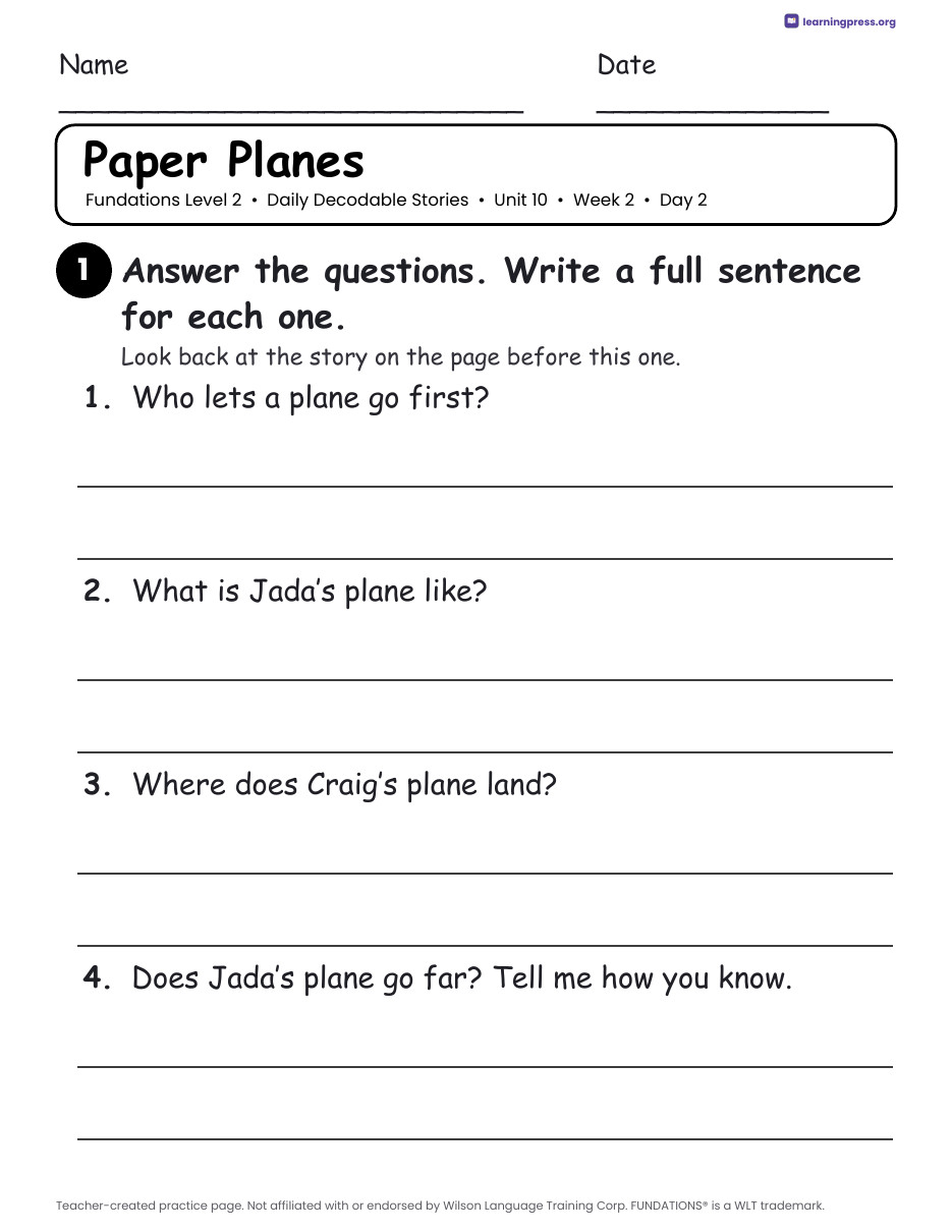 Preview page 4 of Fundations Level 2 Unit 10 Daily Decodable Stories