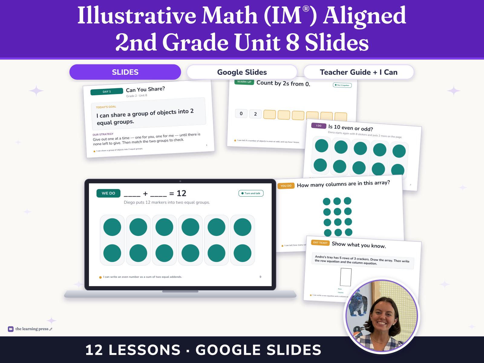 Preview page 1 of Illustrative Math (IM®) Aligned 2nd Grade Unit 8 Slides: Equal Groups