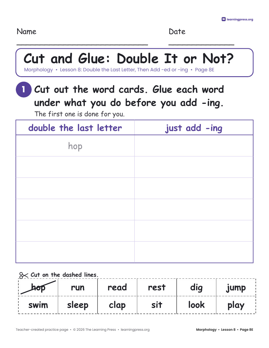 Preview page 4 of Grade 2 Morphology Unit 2: -ing, Drop e, Double, -er, -est · Slides & Worksheets