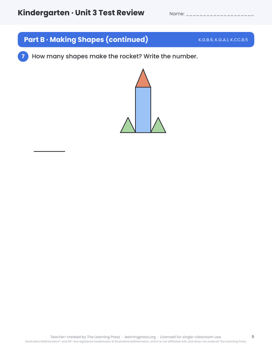 Preview page 2 of Illustrative Math (IM®) Aligned Kindergarten Test Review Bundle: All 6 Units