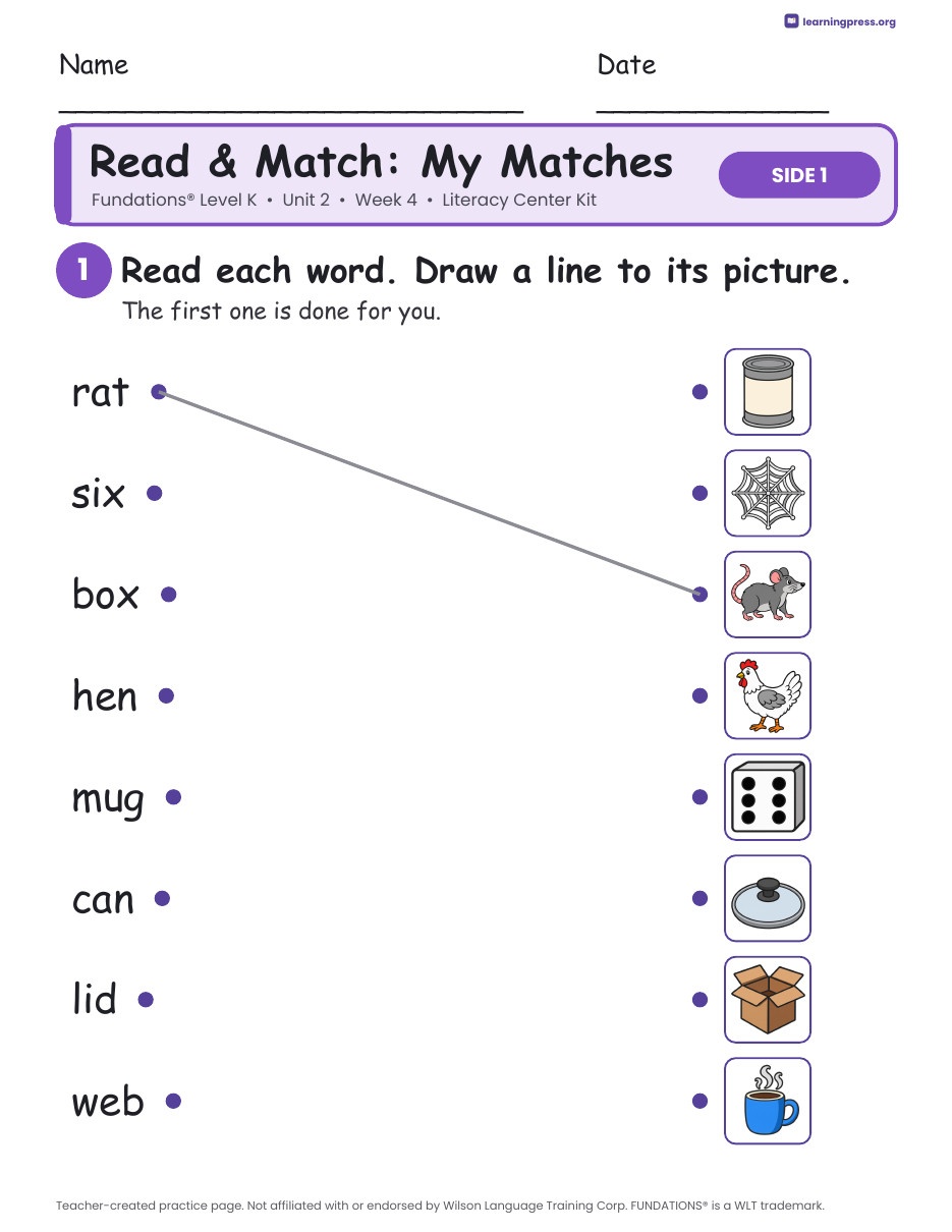 Preview page 3 of Fundations Level K Unit 2 Week 4 Literacy Center Kit