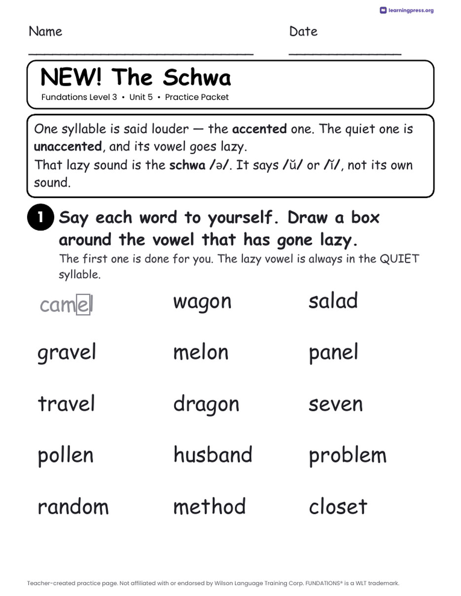 Preview page 1 of Fundations Level 3 Unit 5 Practice Packet