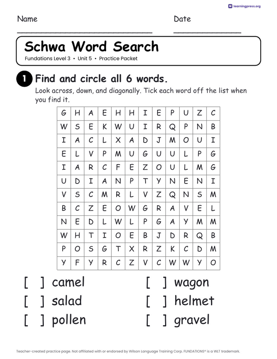 Preview page 3 of Fundations Level 3 Unit 5 Practice Packet