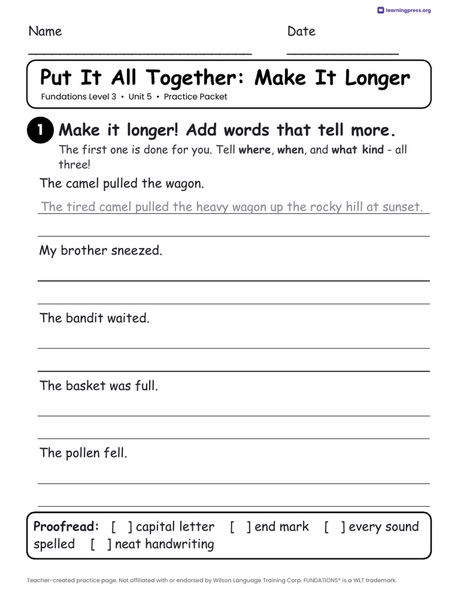 Preview page 4 of Fundations Level 3 Unit 5 Practice Packet
