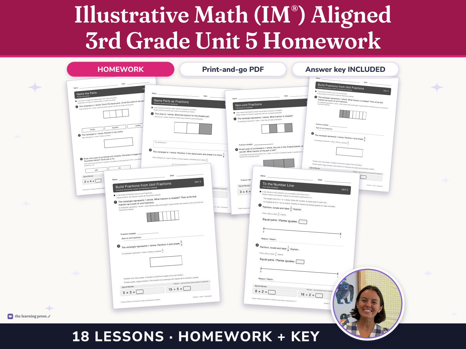 Preview page 1 of Illustrative Math (IM®) Aligned 3rd Grade Unit 5 Homework: Fractions as Numbers