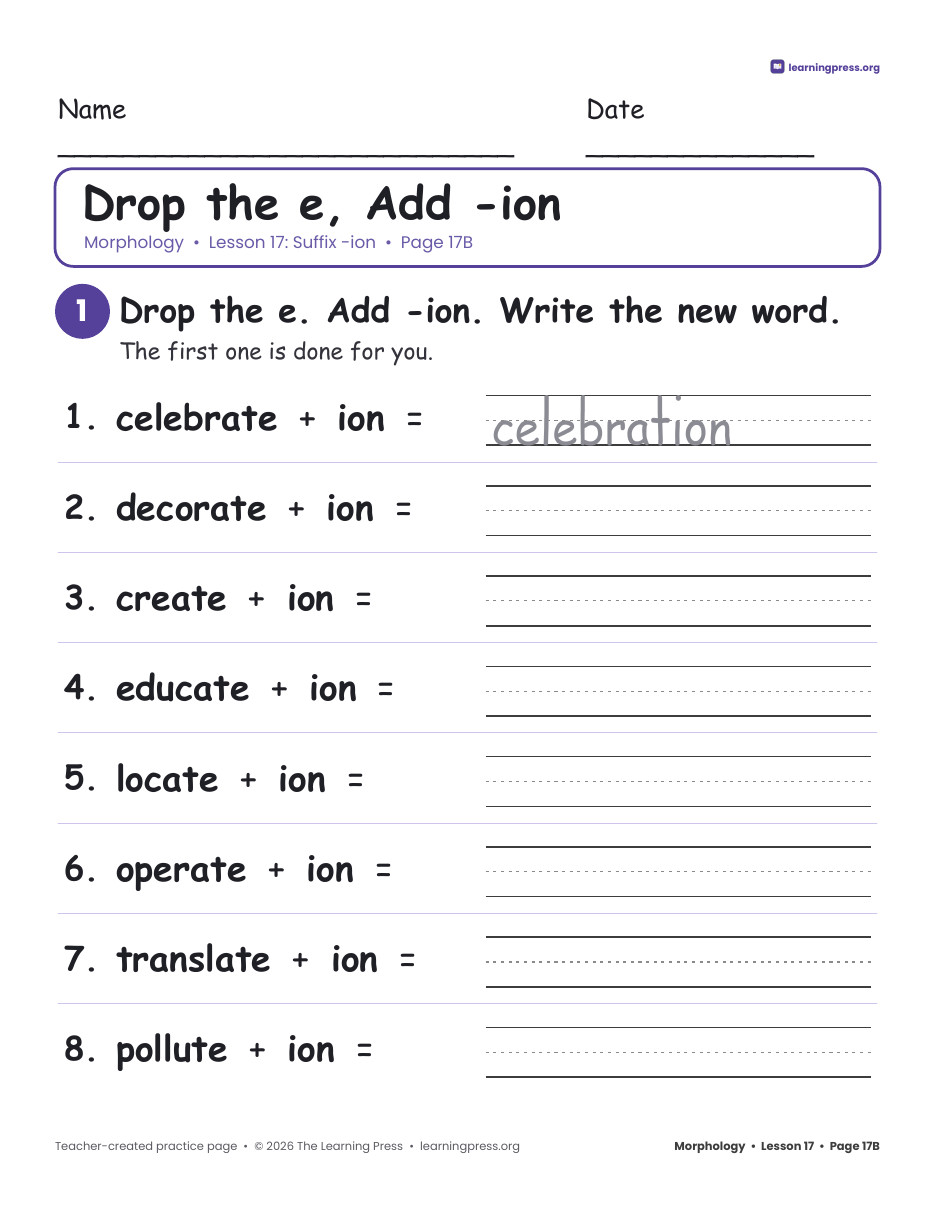 Preview page 2 of Grade 3 Morphology Unit 4: -ment, -ion, -ly, -y, over-, under- · Slides + Pages