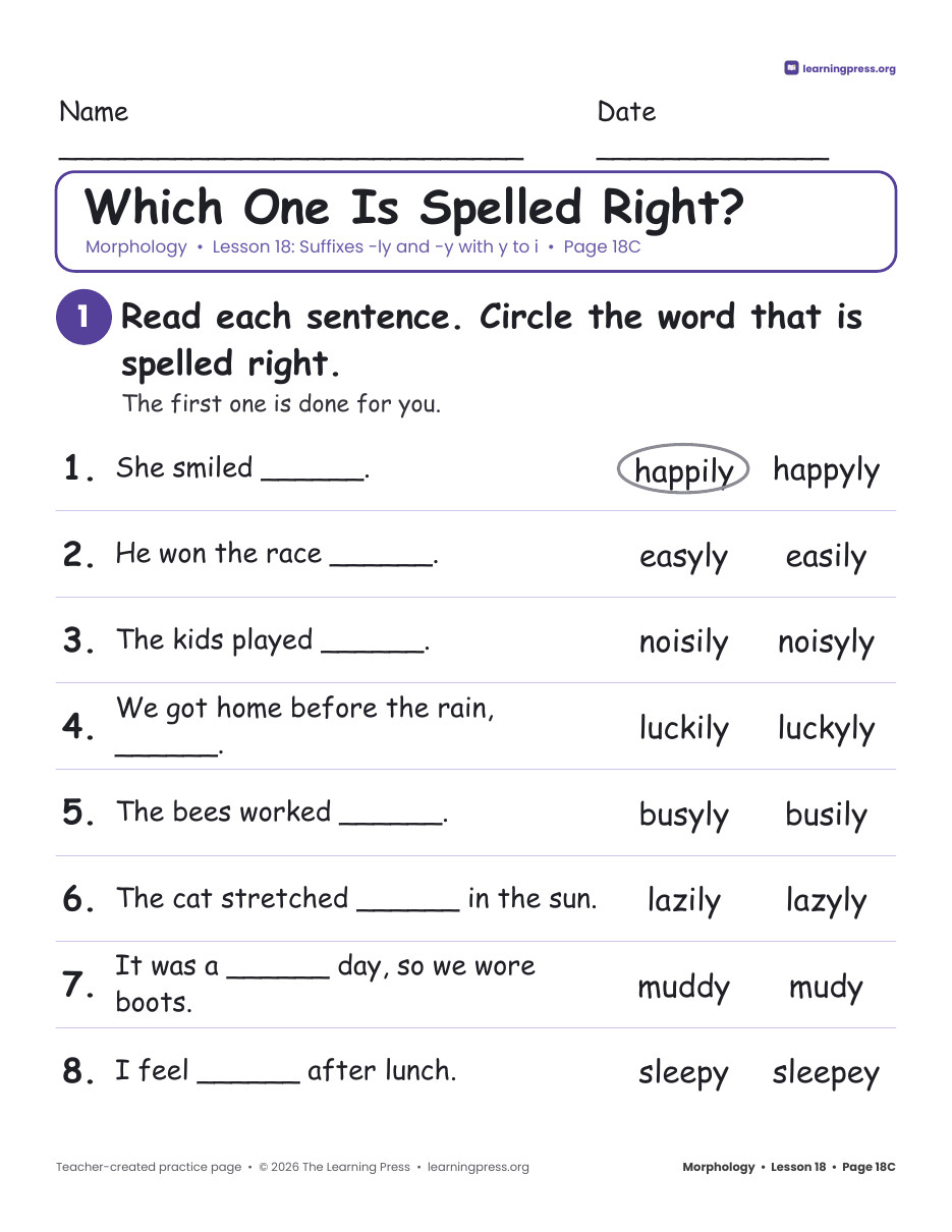 Preview page 4 of Grade 3 Morphology Unit 4: -ment, -ion, -ly, -y, over-, under- · Slides + Pages
