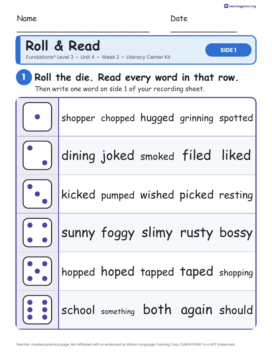 Preview page 1 of Fundations Level 3 Unit 4 Week 2 Literacy Center Kit