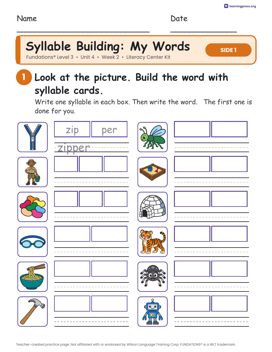 Preview page 2 of Fundations Level 3 Unit 4 Week 2 Literacy Center Kit