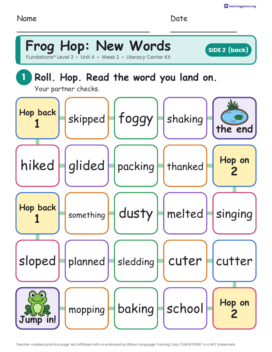 Preview page 4 of Fundations Level 3 Unit 4 Week 2 Literacy Center Kit