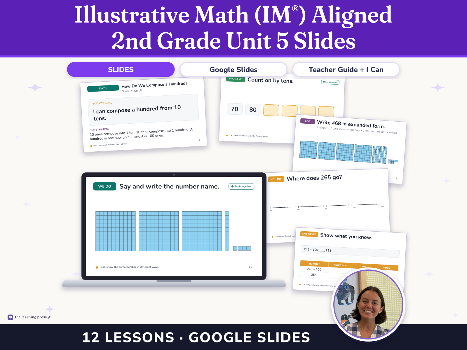 Preview page 1 of Illustrative Math (IM®) Aligned 2nd Grade Unit 5 Slides: Numbers to 1,000