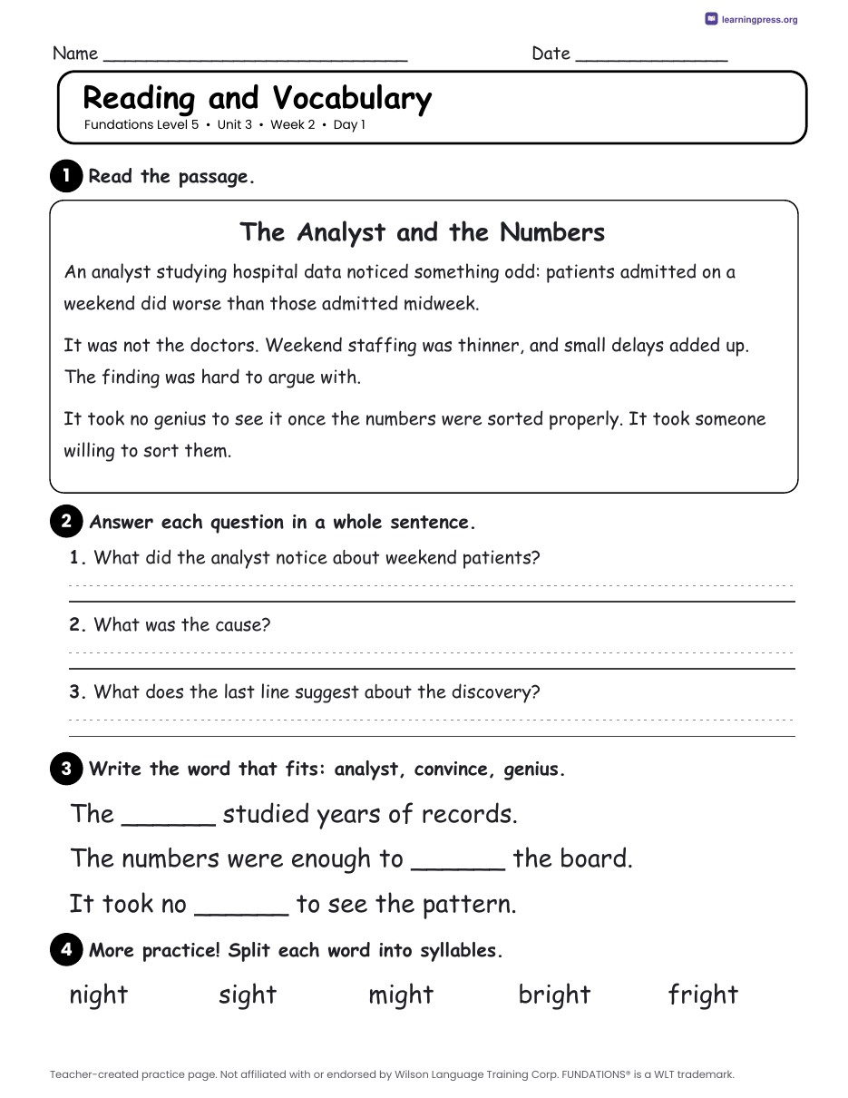 Preview page 3 of Fundations Level 5 Unit 3 Daily Lesson Work Pages