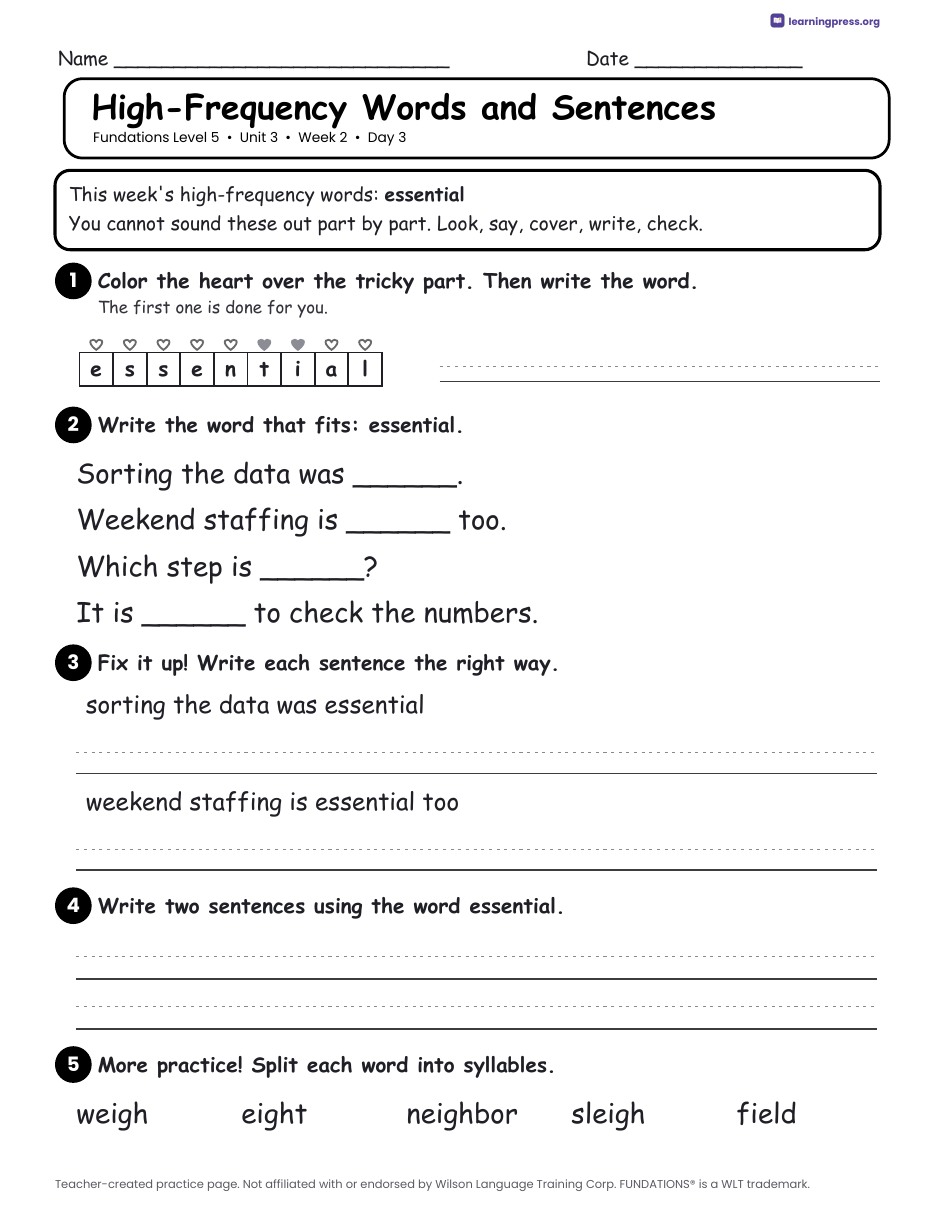Preview page 4 of Fundations Level 5 Unit 3 Daily Lesson Work Pages