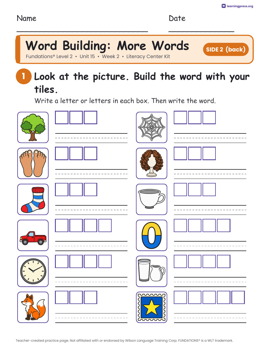 Preview page 2 of Fundations Level 2 Unit 15 Literacy Center Kits Bundle (2 Weeks)