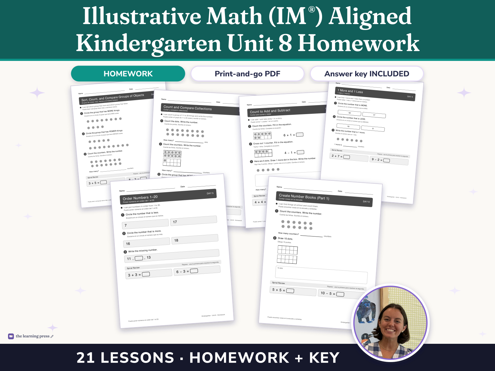 Preview page 1 of Illustrative Math (IM®) Aligned Kindergarten Unit 8 Homework: Putting It All Together