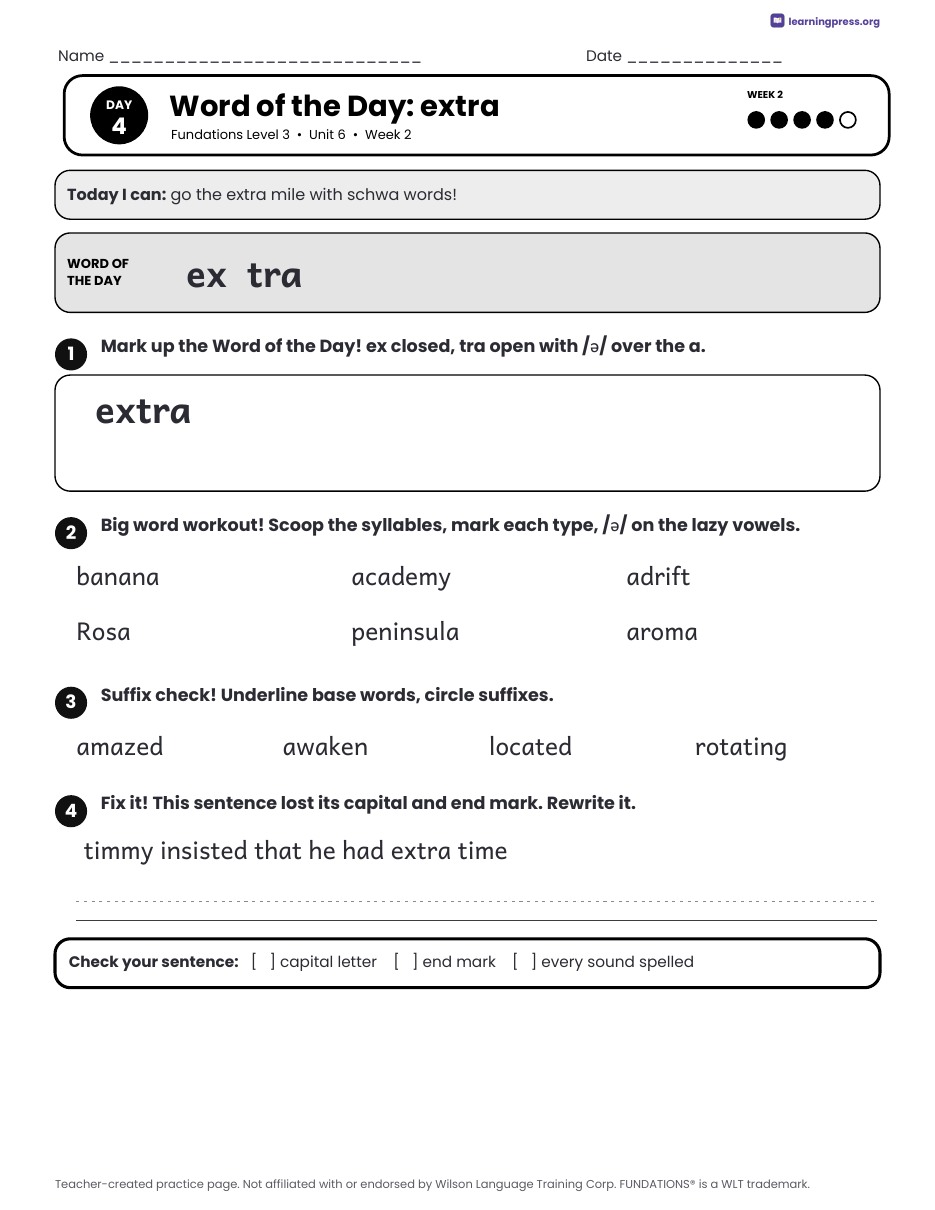 Preview page 3 of Fundations Level 3 Unit 6 Daily Lesson Work Pages