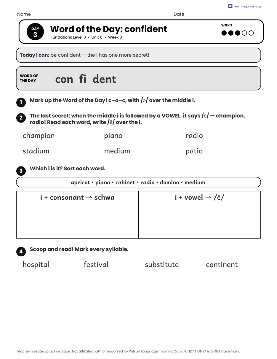 Preview page 4 of Fundations Level 3 Unit 6 Daily Lesson Work Pages